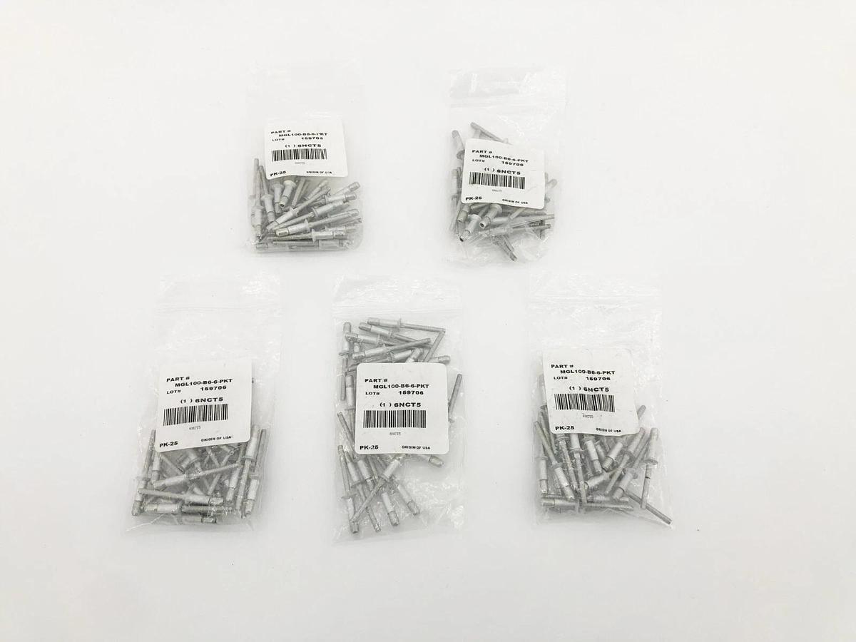 Lot of 125 MGL100-B6-6-PKT Blind Rivets 1.796" L 0.1875" Dia. 6NCT5