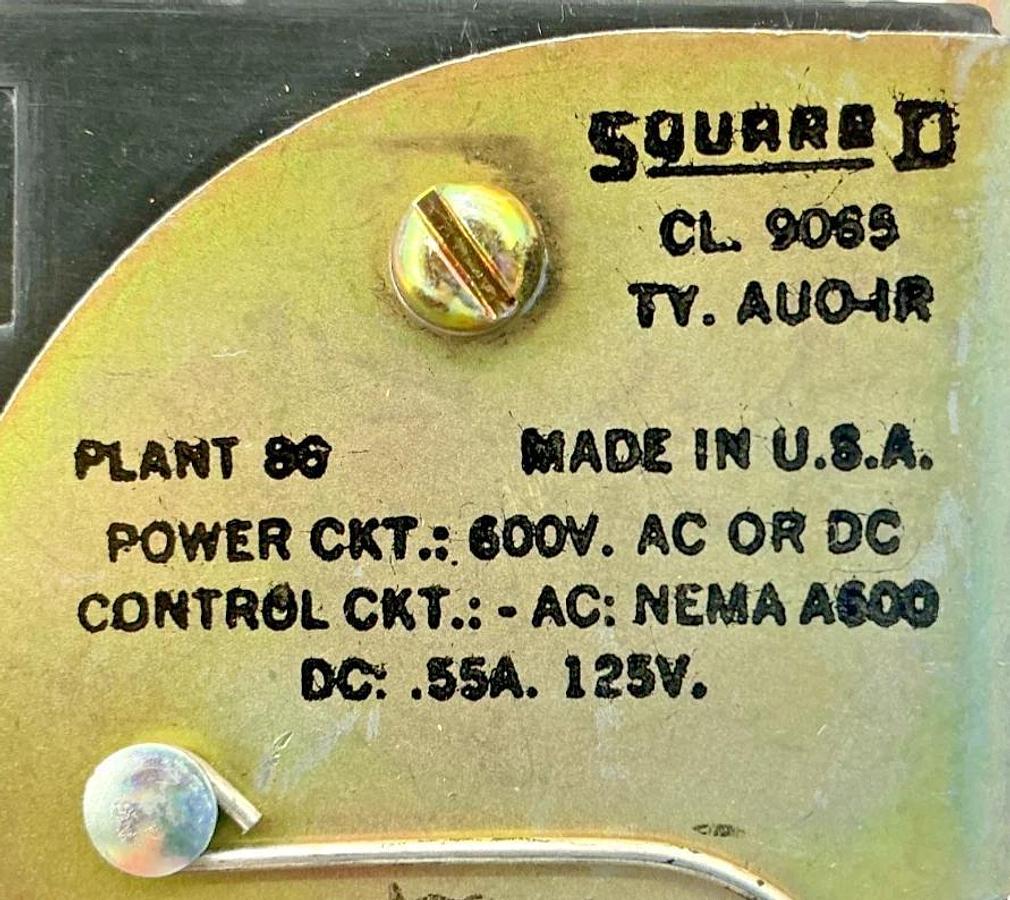 New Square D 9065-AUO-1R Thermal Overload Relay Power CKT 600V AC/DC