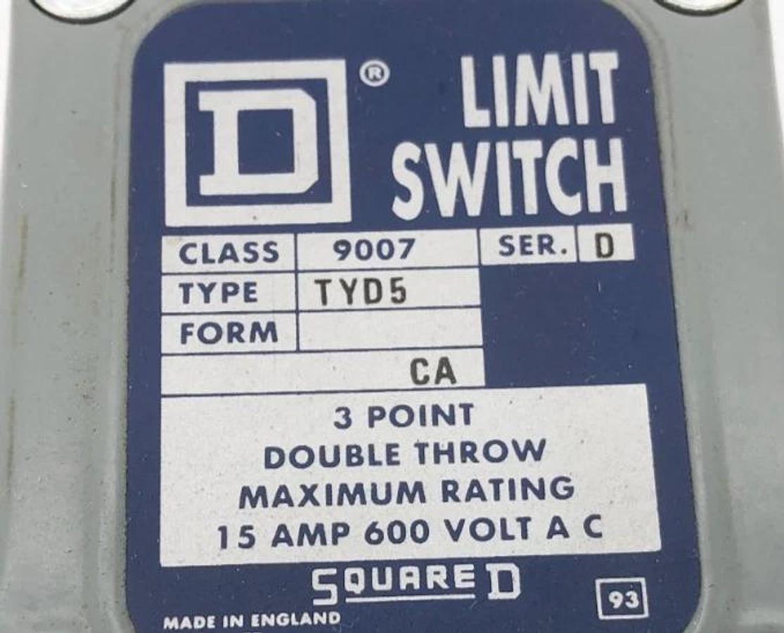 New Square D 9007TYD5 Limit Switch 15A 600VAC Ser. D - No Box