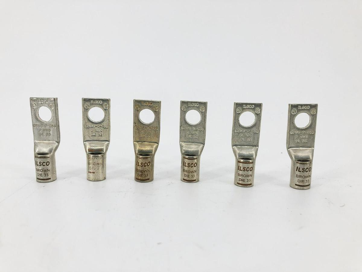 Lot of 6 New Ilsco CSWS-2-516 Compression Lugs 2AWG Brown Die 33