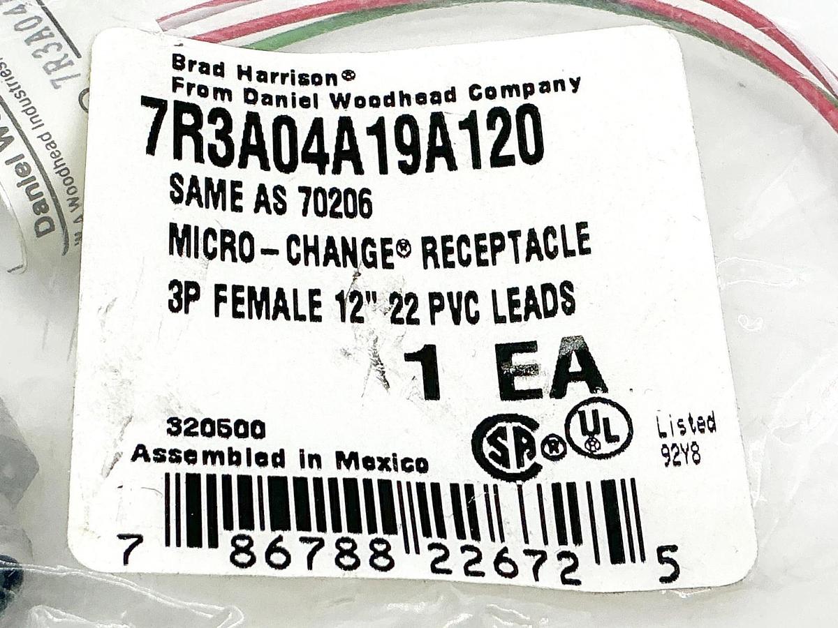 New Brad Harrison 7R3A04A19A120 Mico-Change Receptacle 3P Female 12" Lead 70206