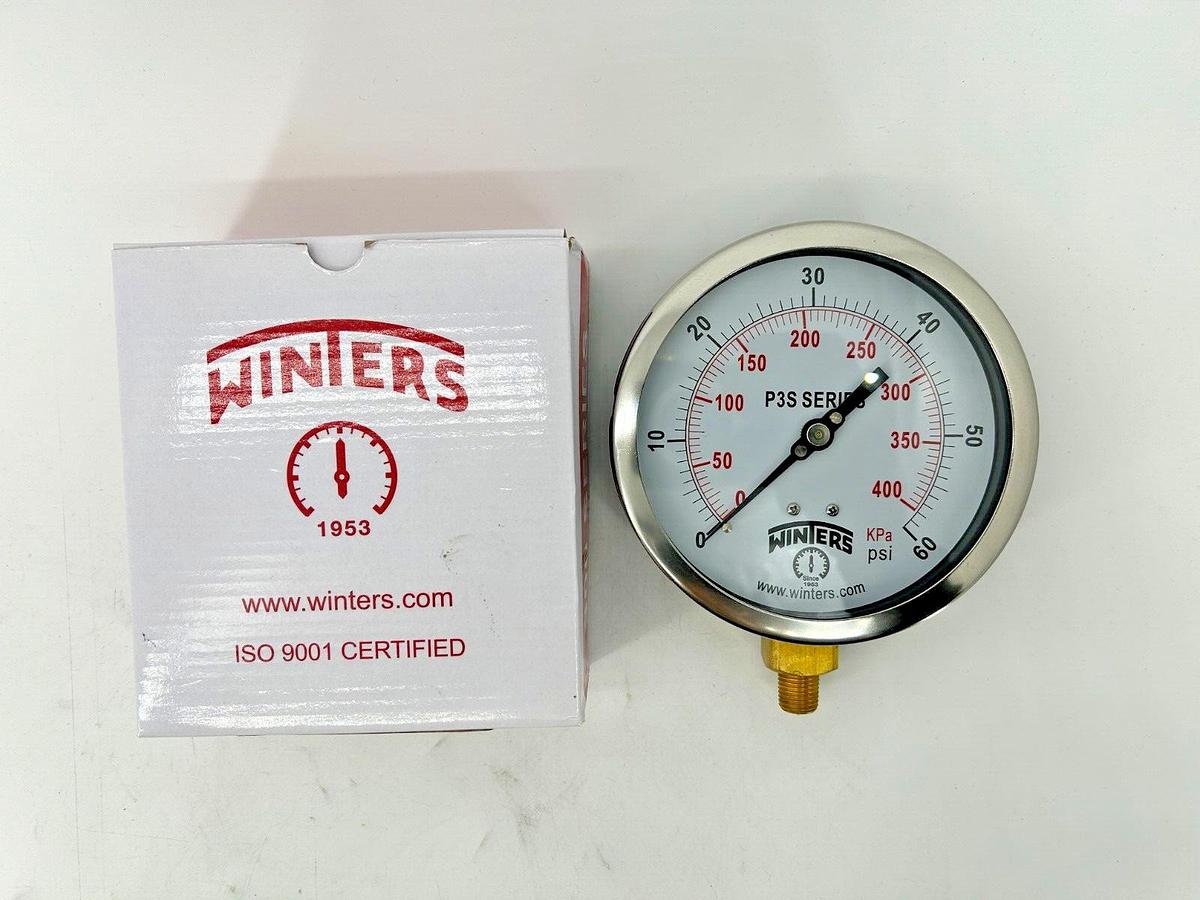 New Winters P3S6010 Pressure Gauge 0-60PSI 1/4" MNPT 4.5" Dial