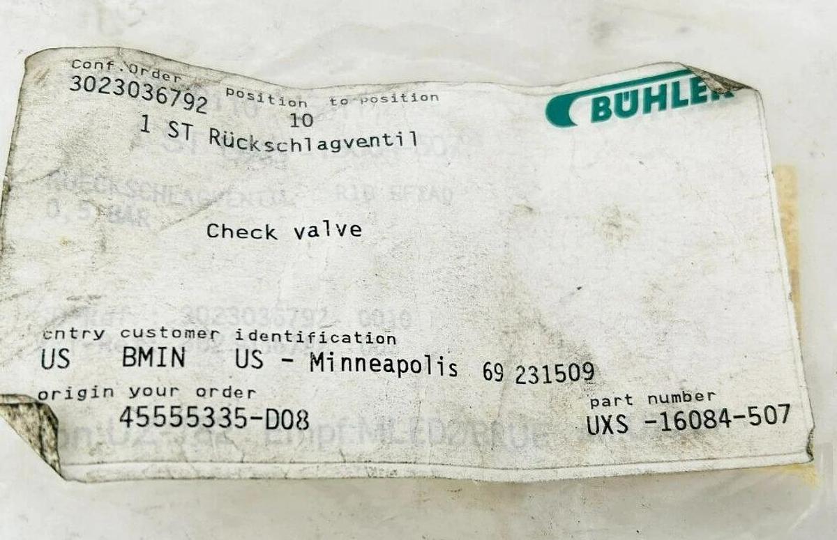 New Buhler UXS-16084-507 Check Valve