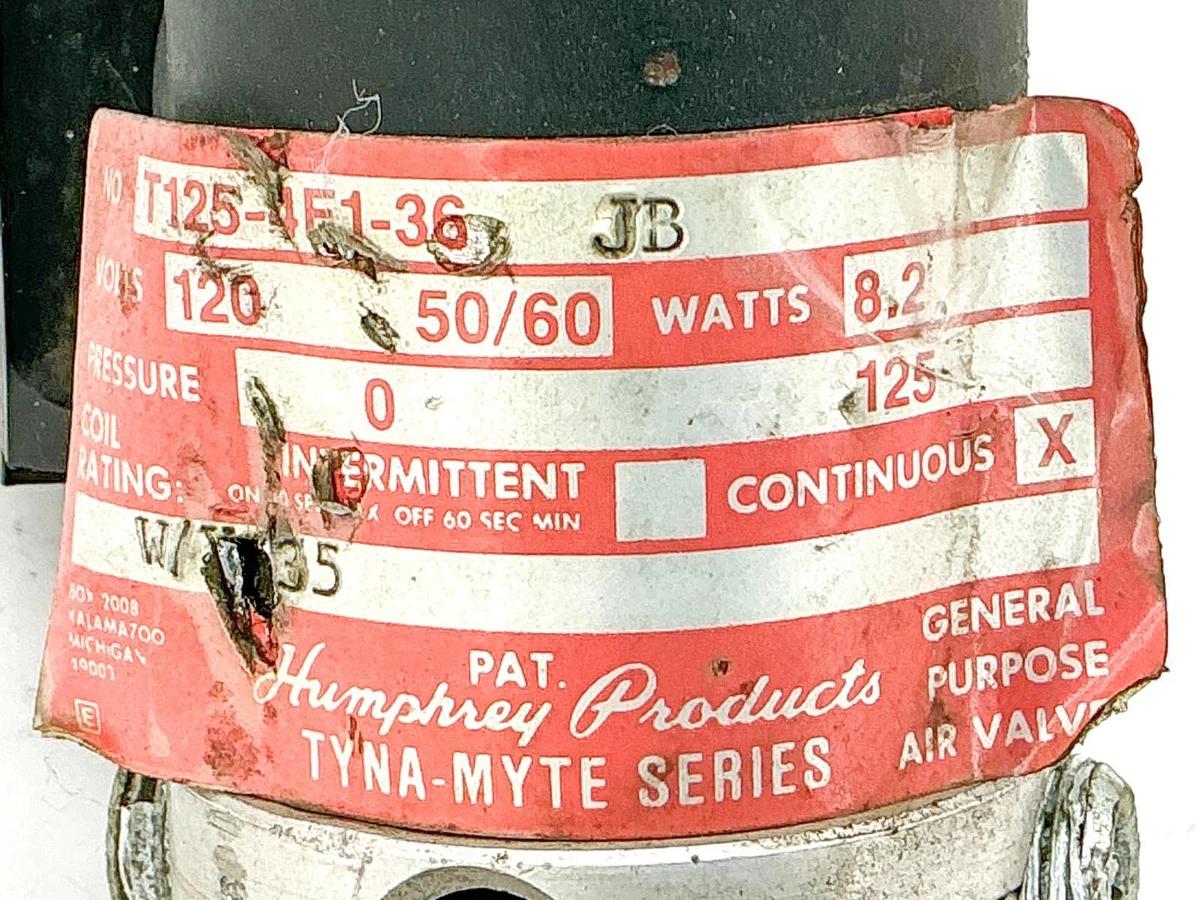 Used Humphrey T125-4E1-36 JB Solenoid Valve 120V 50/60Hz 8.2W