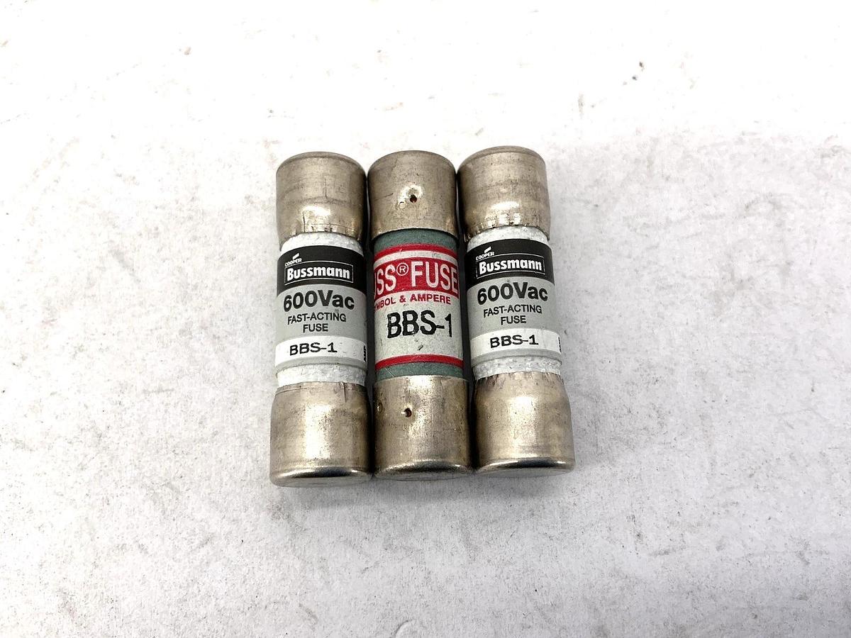 Lot of 3 New Bussmann BBS-1 600Vac Fast-Acting Fuse 1A 600V