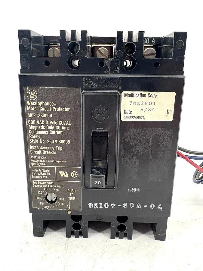 Used Westinghouse MCP13300CR 30A Circuit Breaker w/ Aux. Switch 70E3808 3P