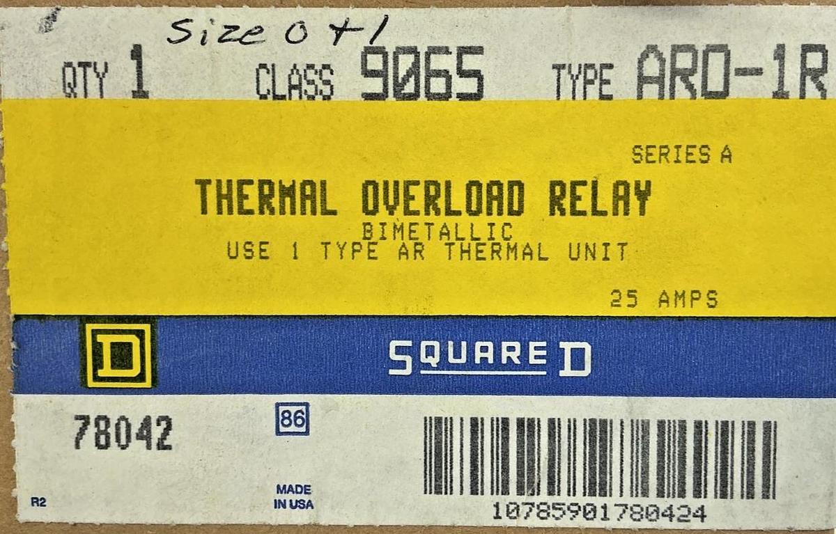 Lot of 2 New Square D 9065ARO-1R Ser A Thermal Overload Relay Bimetallic 25A