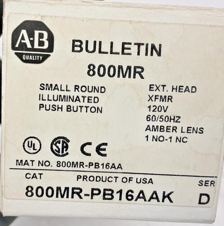 New Allen Bradley 800MR-PB16AAK Ser D Illuminated Pushbutton 120V Amber Lens