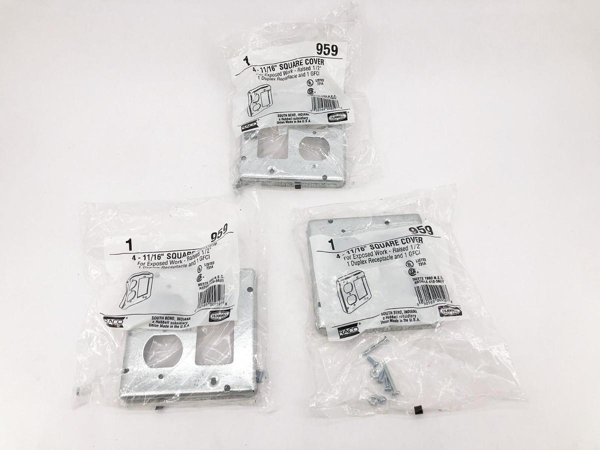 Lot of 3 New Hubbell 959 Exposed Square Work Covers Duplex/ GFCI 4-11/16"
