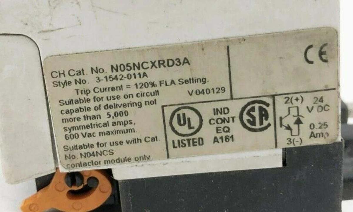 Used Eaton Cutler-Hammer N05NCXRD3A Overload Relay 3-Pole 24VDC 0.25A