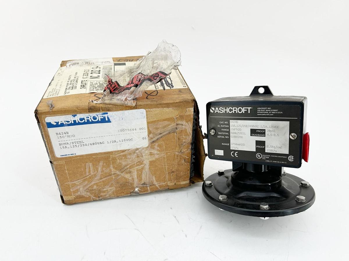 New Ashcroft B424B Pressure Switch 150 inches of water Range 15A 125-480VAC