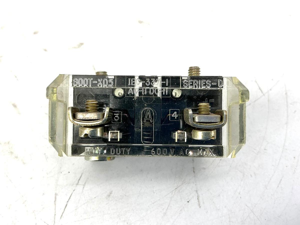 Lot of 2 New Allen Bradley 800T-XD5 Ser D Mini Contact Block 1-NO 600VAC