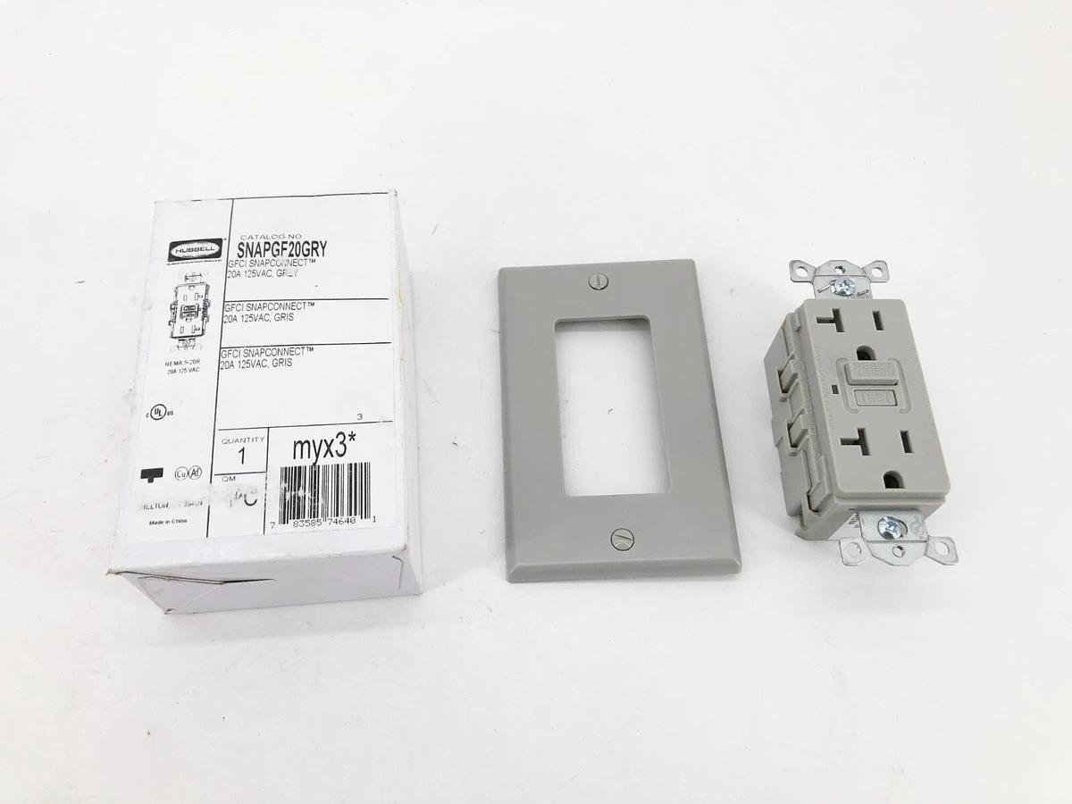 New Hubbell SNAPGF20GRY Snap Ground Fault Receptacle Gray 20A 125V