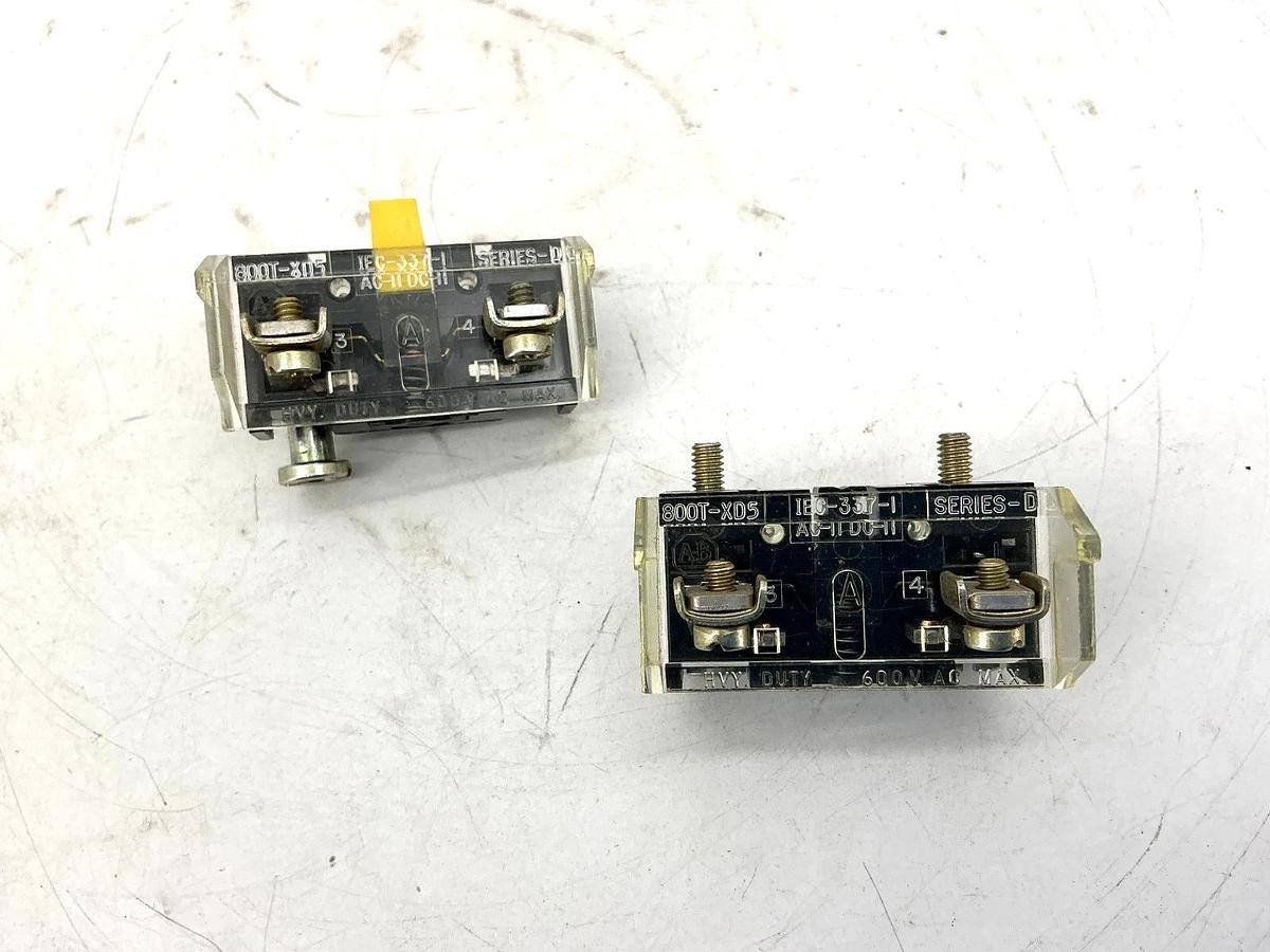 Lot of 2 New Allen Bradley 800T-XD5 Ser D Mini Contact Block 1-NO 600VAC