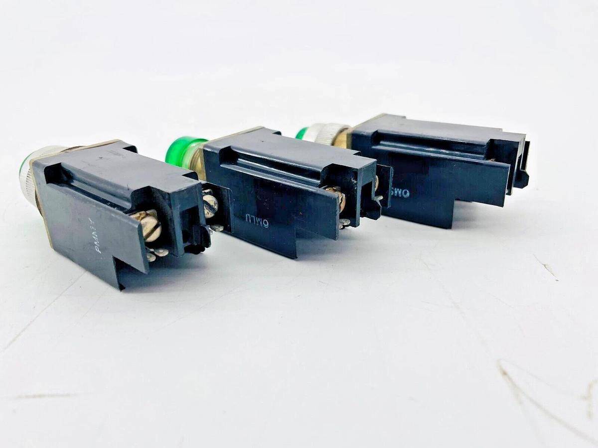 Used Lot of 3 Allen Bradley 800MR-Q24S Pilot Light Green 24V Ser D