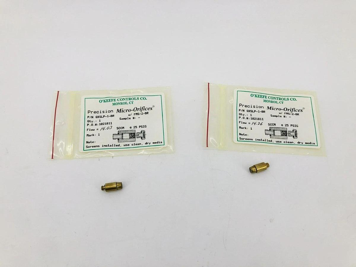 Lot of 2 New O'Keefe Controls QXSLP-1-BR Precision Orifices 14.03 SCCM @ 25psig