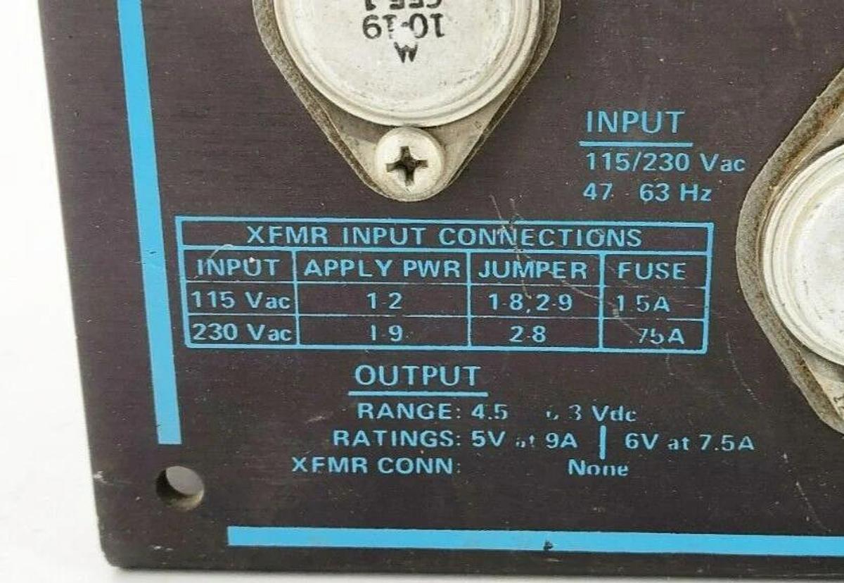 Used Powertec OEM II 2CC5-9B Power Supply Input: 115/230VAC Output: 4.5-6.36VDC