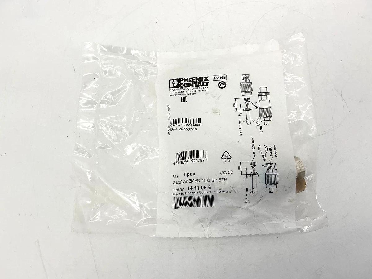 New Phoenix Contact SACC-M12MSD-4QO-SH-ETH Data Connector 4-Pin 1411066