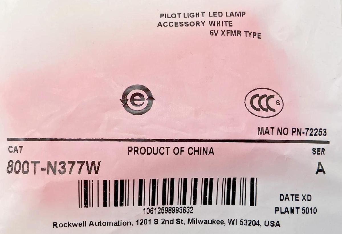 New Allen Bradley 800T-377W Ser A Pilot Light Accessory LED Light Bulb 3V White