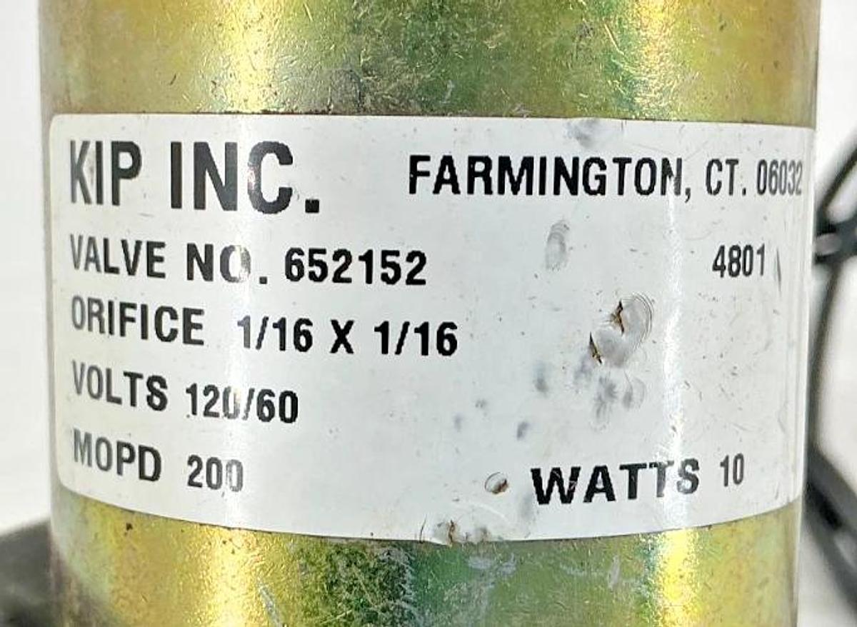 Used KIP Inc 652152 Solenoid Valve ORIFICE 1/16 X 1/16 MOPD 200 10Watts 120VAC 60HZ