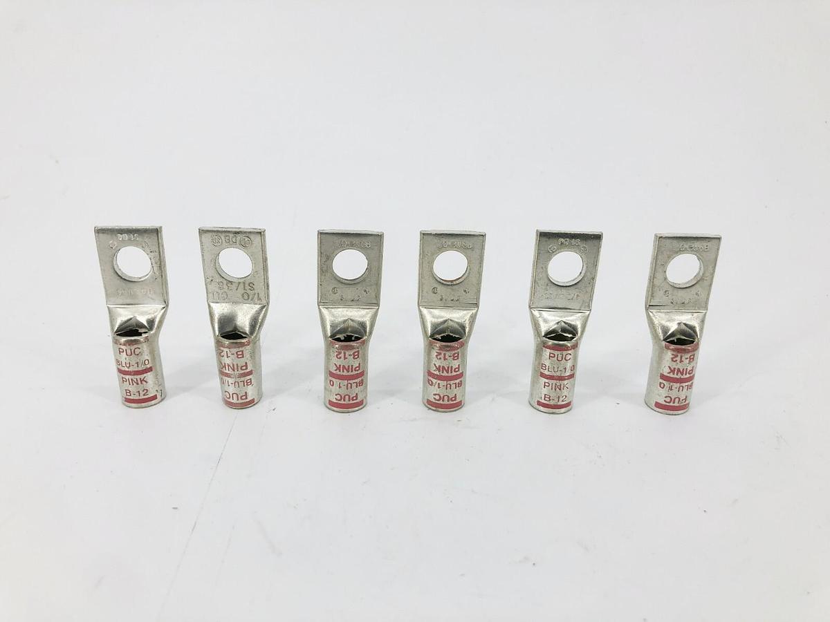 Lot of 6 New Penn-Union BLU-1/0 1-Hole Crimp Lugs Pink B-12
