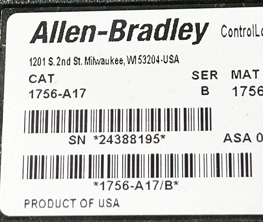 Used Allen Bradley 1756-A17 PLC Chassis Rack 17 Slot 2.8A 24VDC Controllogix