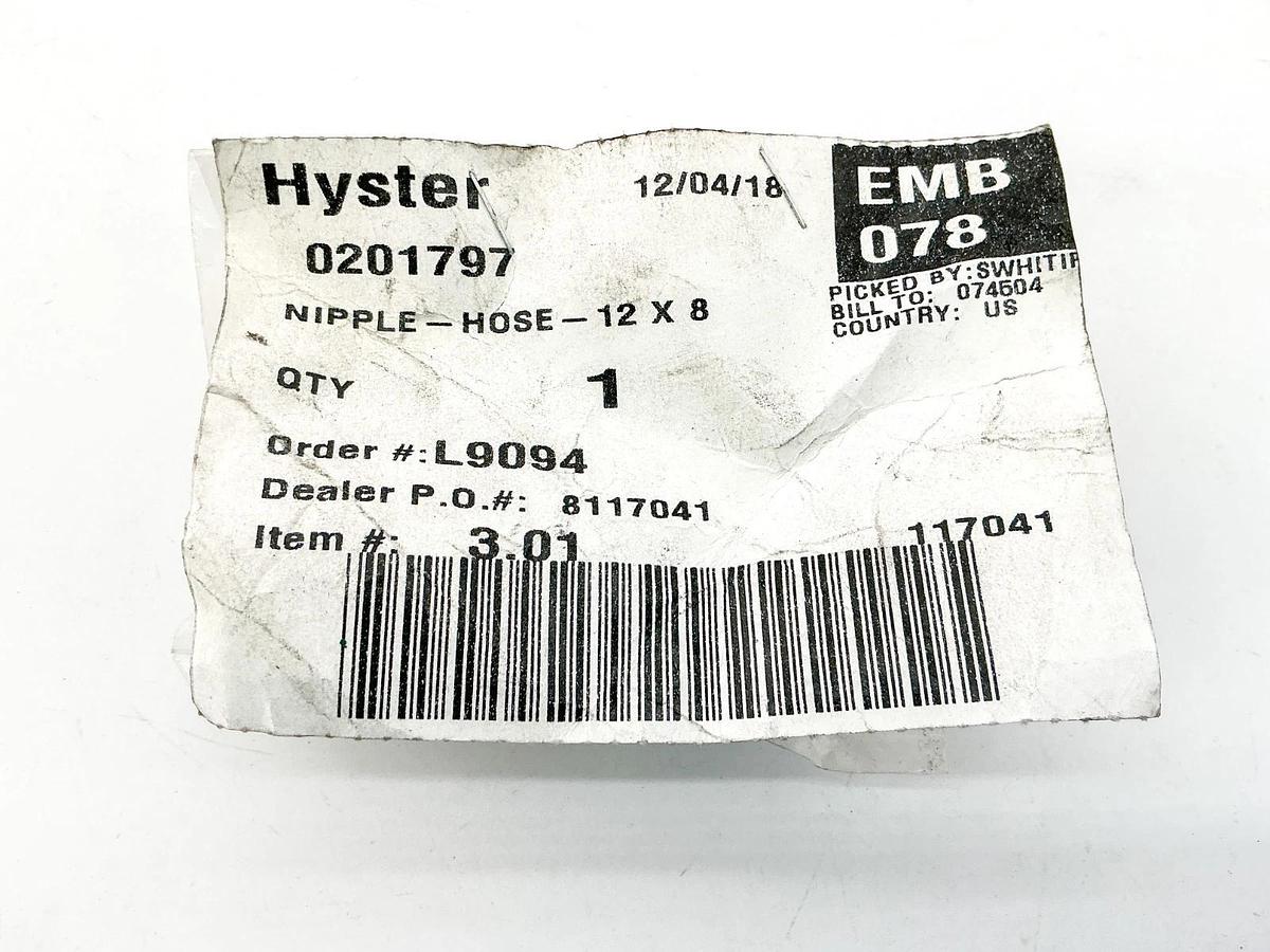 New Hyster 0201797 Nipple Hose 12X8