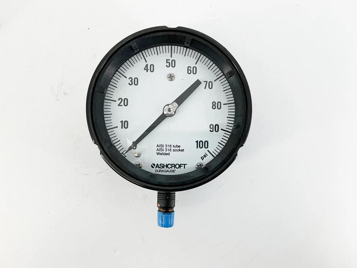 New Ashcroft 45-1279-SS-02L-100# Pressure Gauge 4-1/2" 100PSI 316 Tube