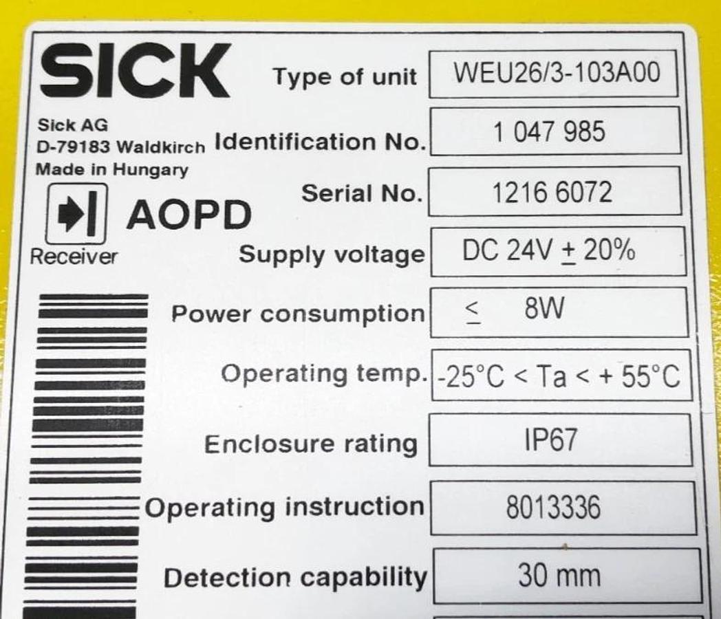New Sick WEU26/3-103A00 Single-Beam Photoelectric Safety Switch 1047985 - No Box