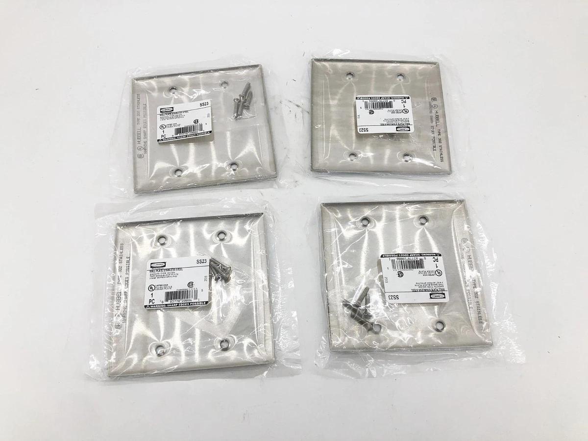 Lot of 4 New Hubbell SS23 Blank Plates Stainless Steel 2-Gang Type 302/304