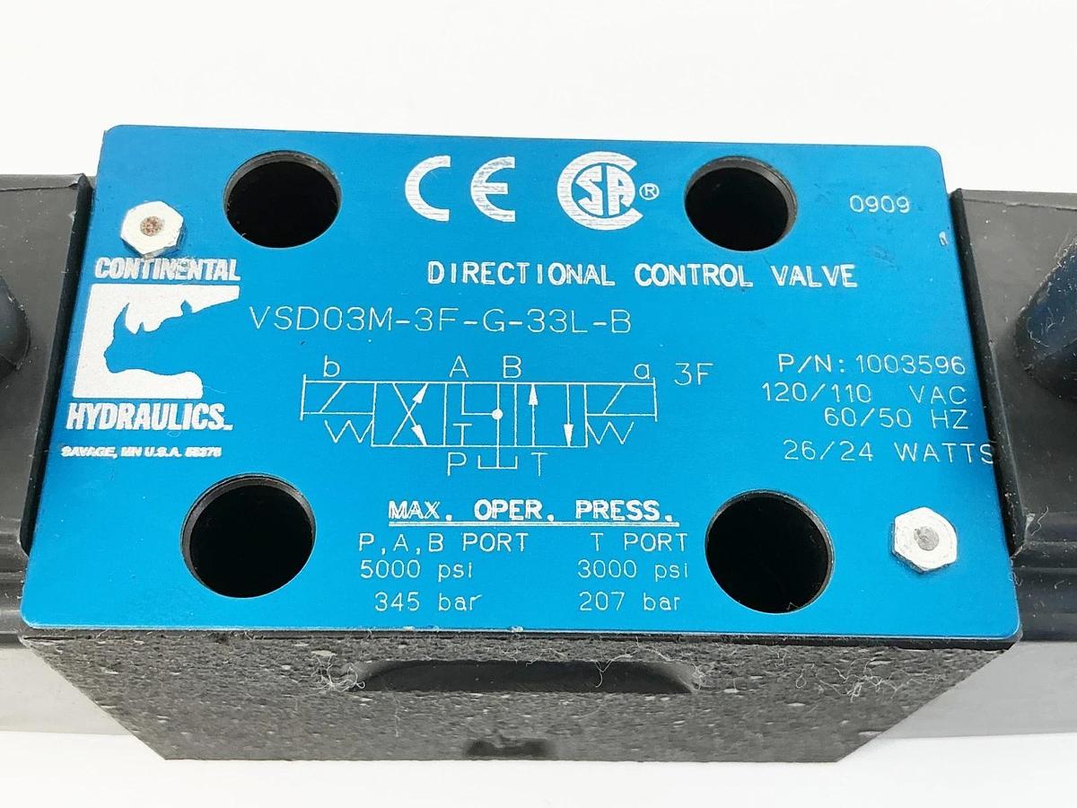 New Continental Hydraulics VSD03M-3F-G-33L-B Directional Control Valve 120V 26W