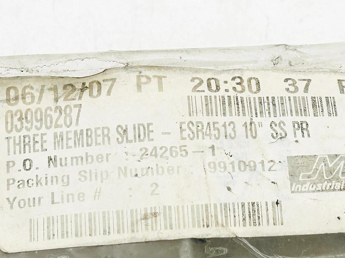 New Lot of 2 Three Member Slide ESR4513 10" SS PR Stainless Steel Runner and Bal