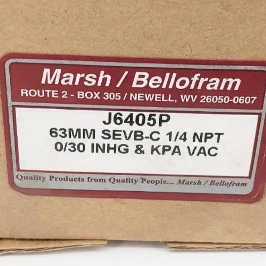 Lot of 2 New Marsh / Bellofram J6405P Gauges 63MM SEVB-C 1/4 NPT 0/30 INHG