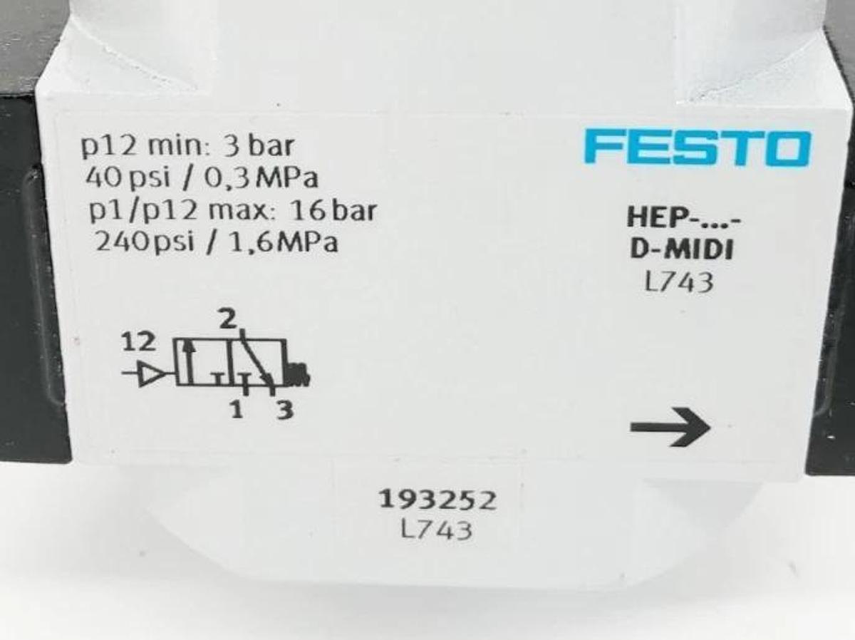 New Festo HEP-1/2-D-MIDI On/ Off Valve 193252 16 bar