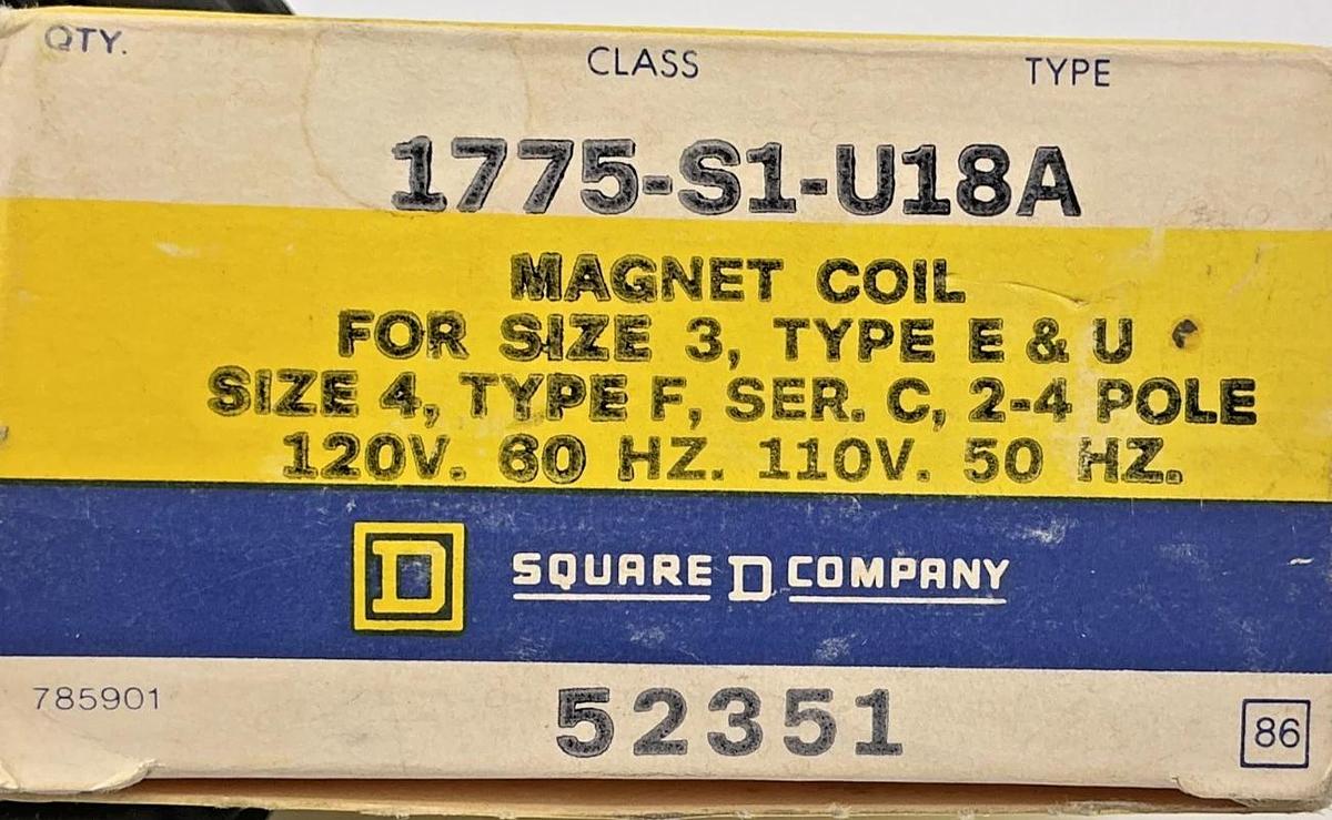 New Square D 1775-S1-U18A Magnet Coil 110/120V 50/60HZ 52351