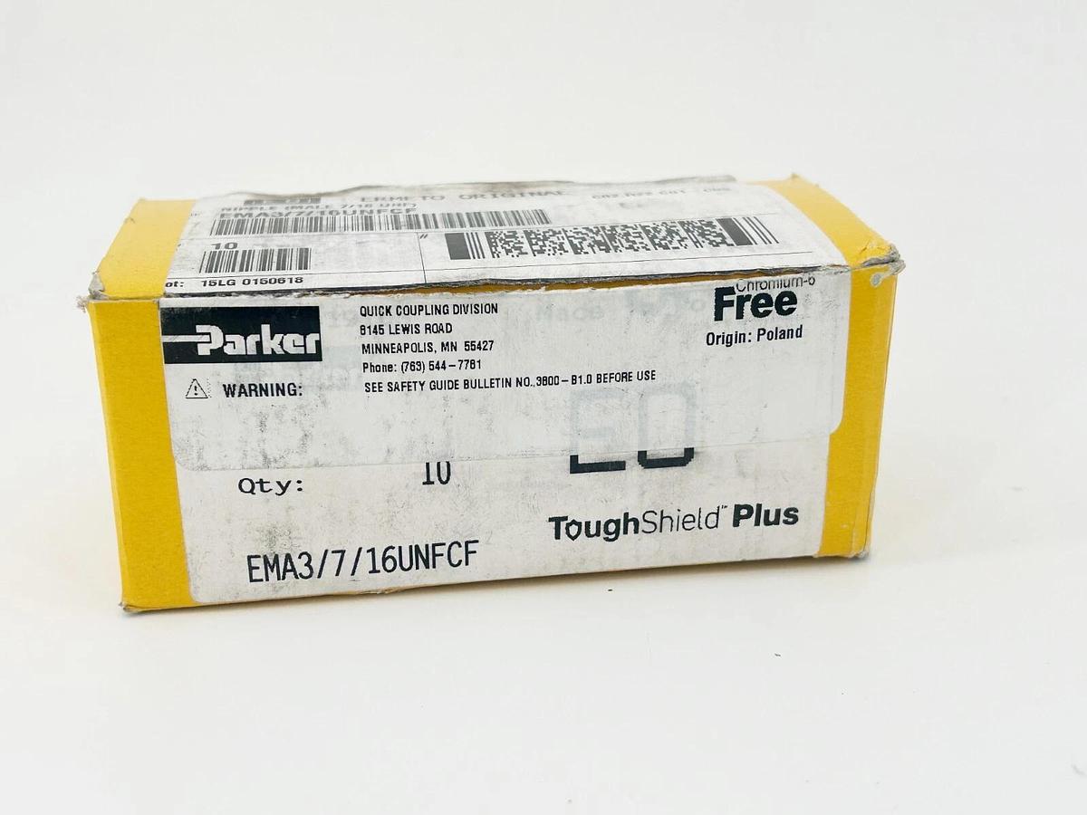 New Box of 10 Parker EMA3/7/16UNFCF Coupling Nipple 7/16 UNF Male