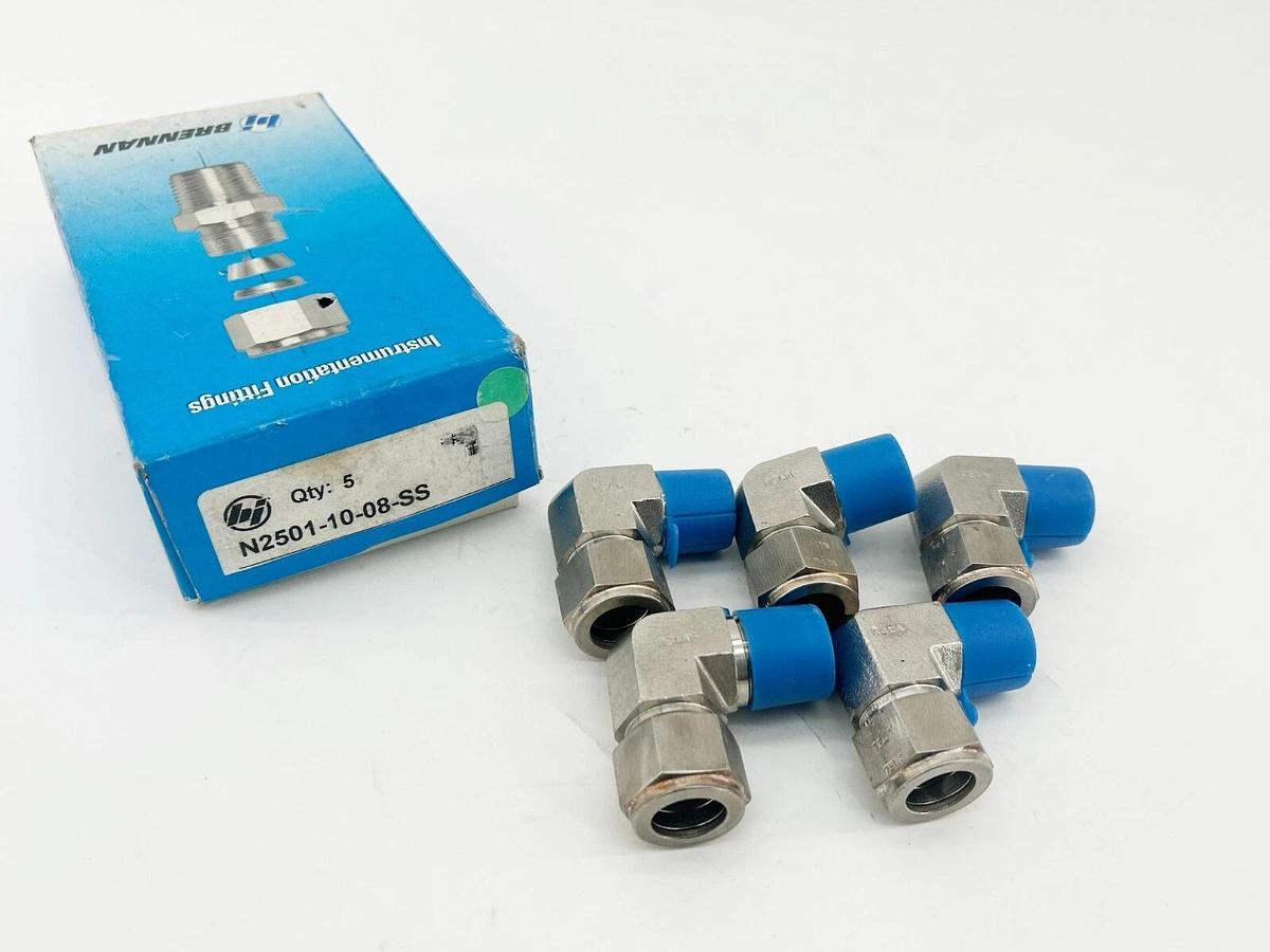 New Box of 5 Brennan Industries N2501-10-08-SS Hydraulic Fitting 10IN-08MNPT
