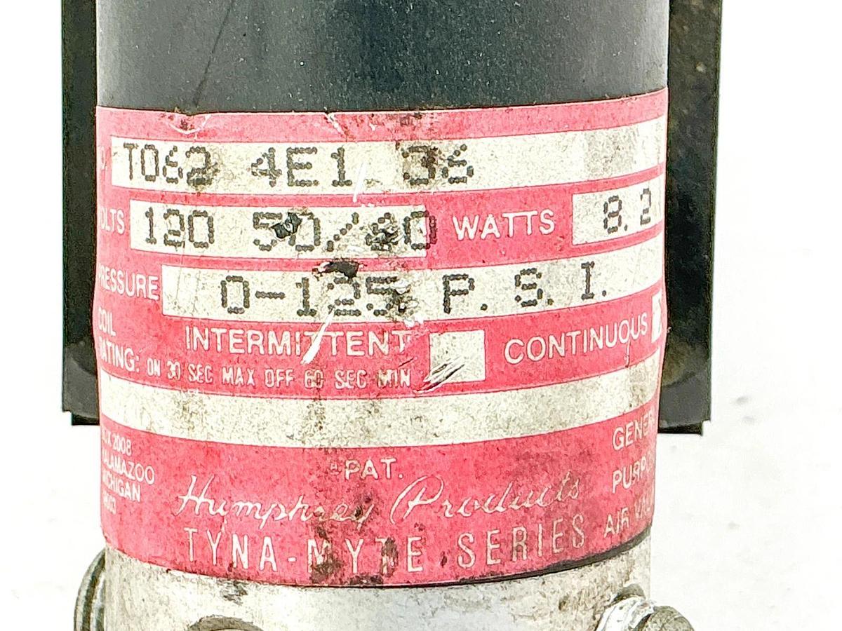 Used Humphrey T062-4E1-36 Solenoid Valve 120V 8.2W 0-125PSI