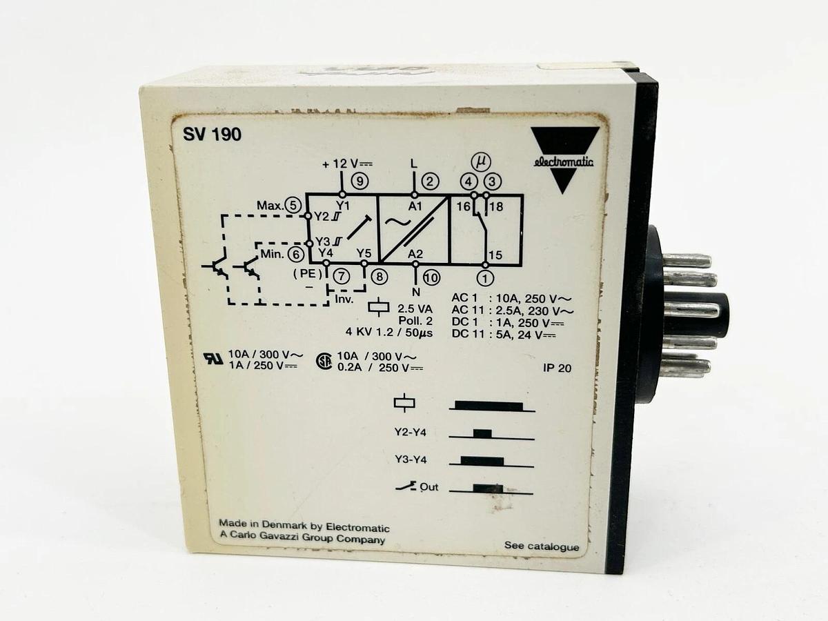 Used Electromatic SV-190-115 Dual Level Relay 10Amp 115/250Vac 2W 50/60Hz 11Pin