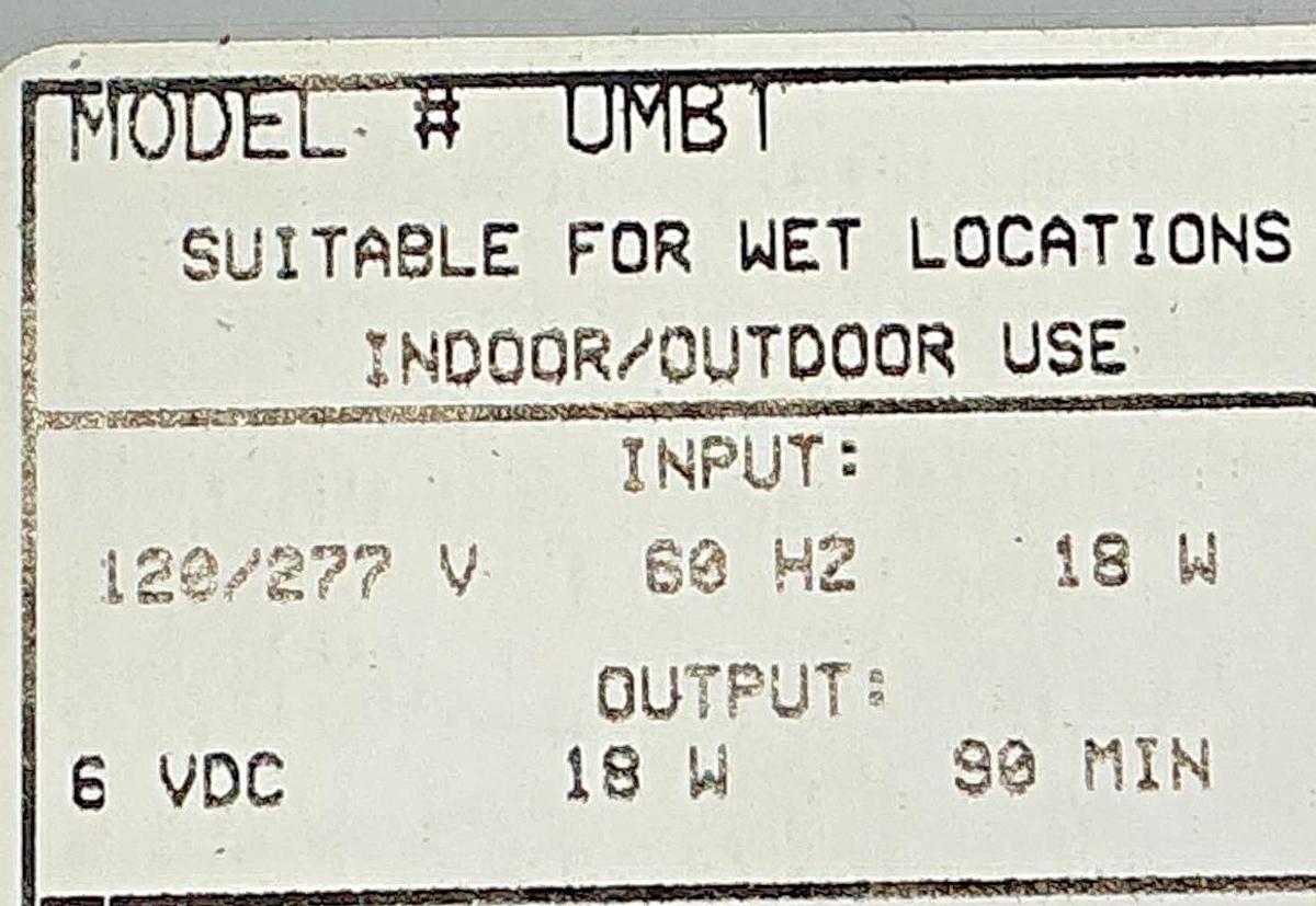 New Cooper Lighting UMB1 Sure-Lites Wet Location Emergency Light 6V 18W - No Box