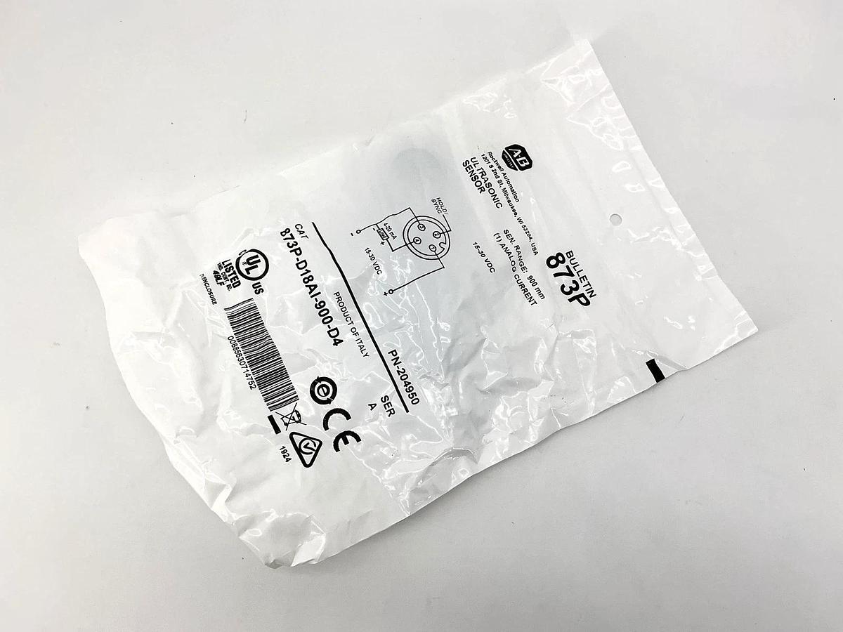 New Allen Bradley 873P-D18AI-900-D4 Ser A Ultrasonic Sensor Range: 900mm 15-30V