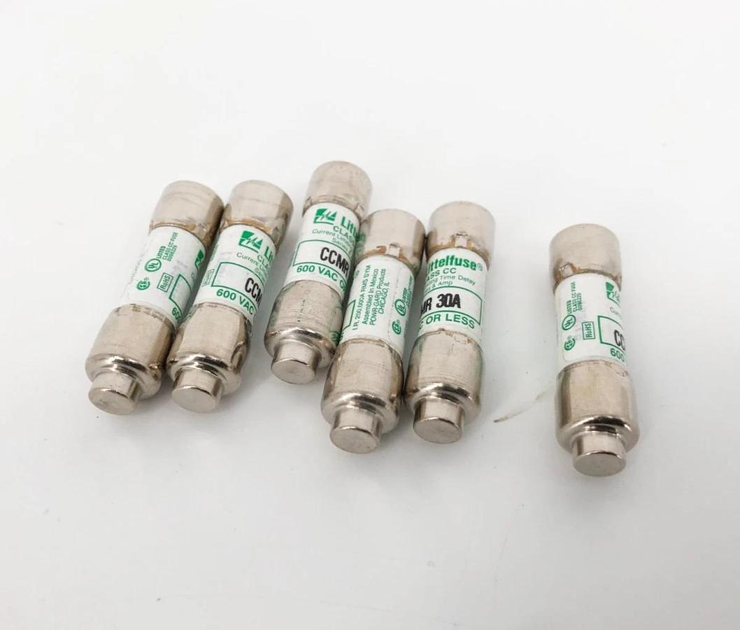 Lot of 6 New Littlefuse CCMR-30A Time Delay Fuses 30A 600VAC Class CC - No Box