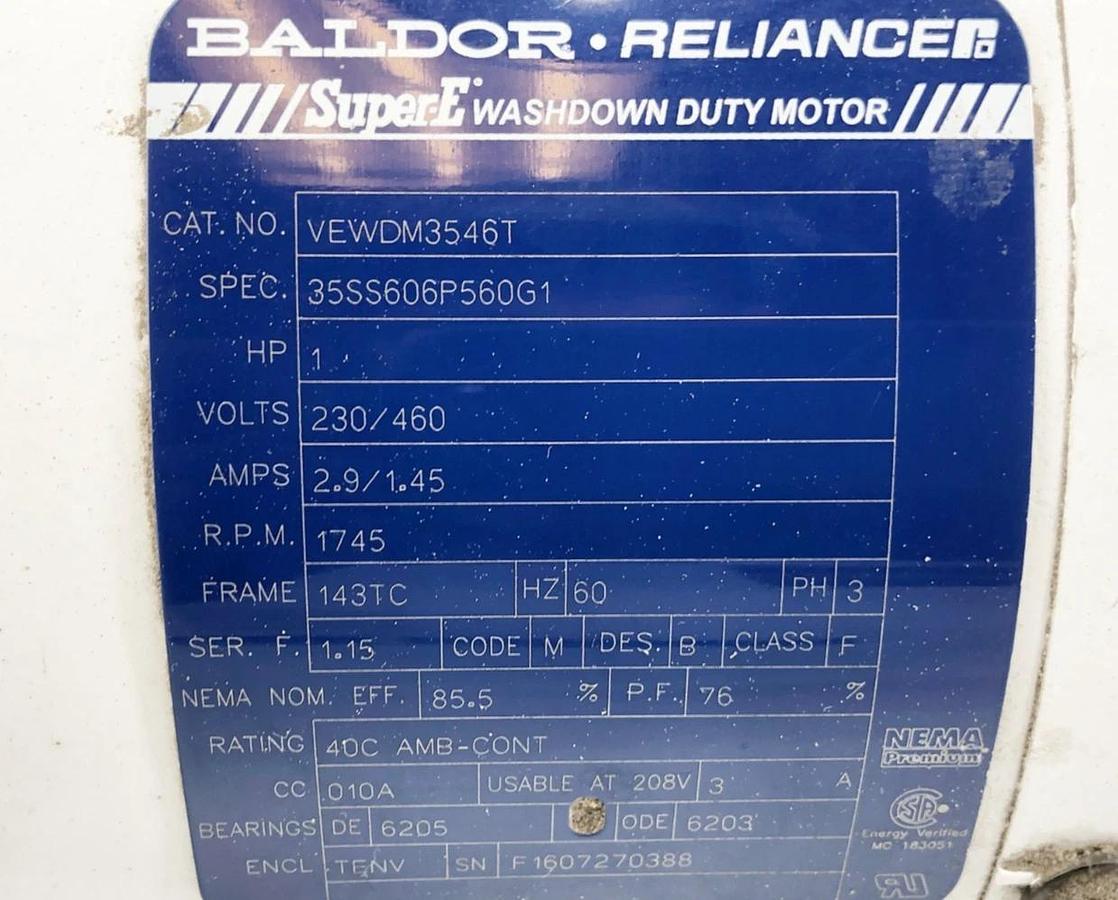 New Baldor VEWDM3546T Washdown Motor 1HP 230/460V 2.9/1.45A 1745RPM - No Box