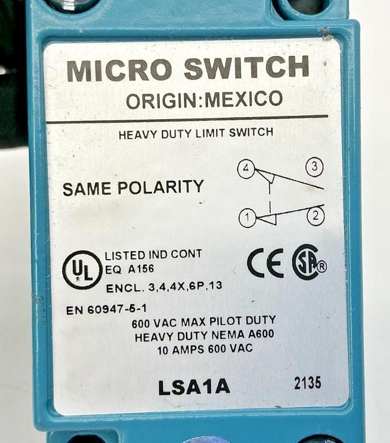 New Micro Switch LSA1A Heavy Duty Limit Switch Same Polarity 10A 600VAC - No Box