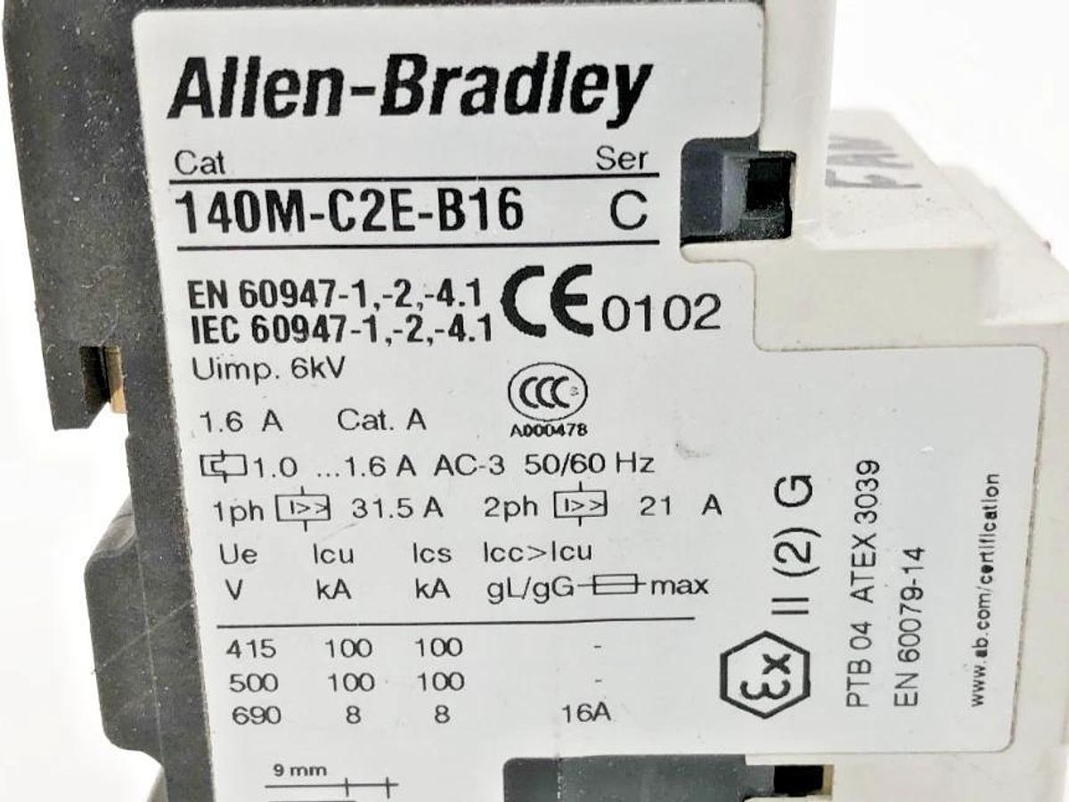 Used Allen Bradley 140M-C2E-B16 Ser. C Motor Circuit Breaker 1-1.6A
