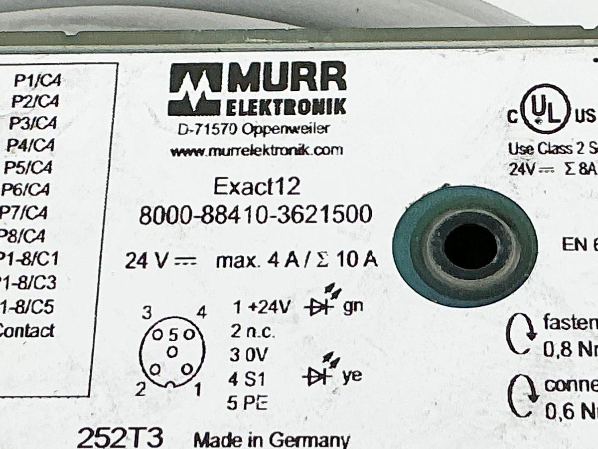 Used Murr 8000-88410-3621500 Exact12 4 Pole Moulded Cable 24V 8XM12