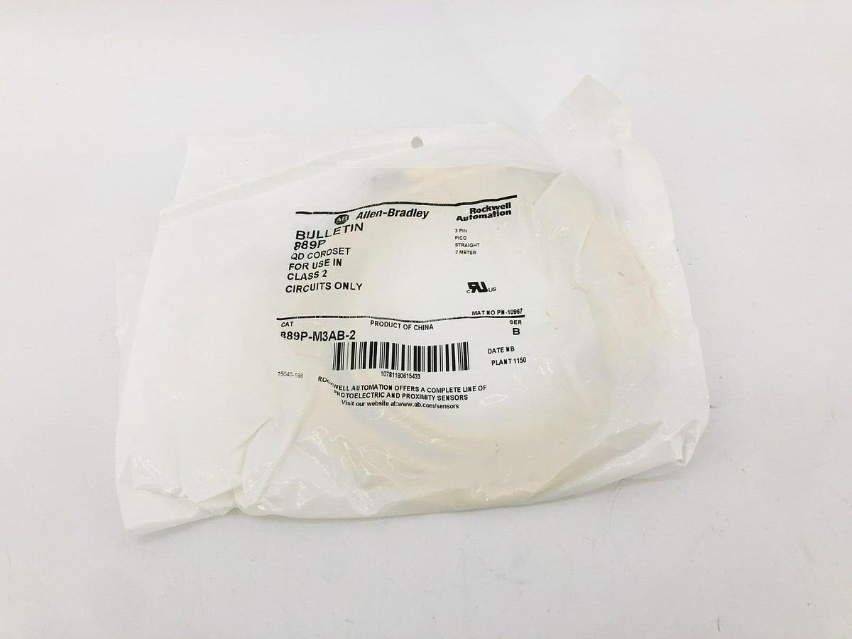 New AB Allen Bradley 889P-M3AB-2 Ser. B QD Cordset 3 Pin Straight 2m