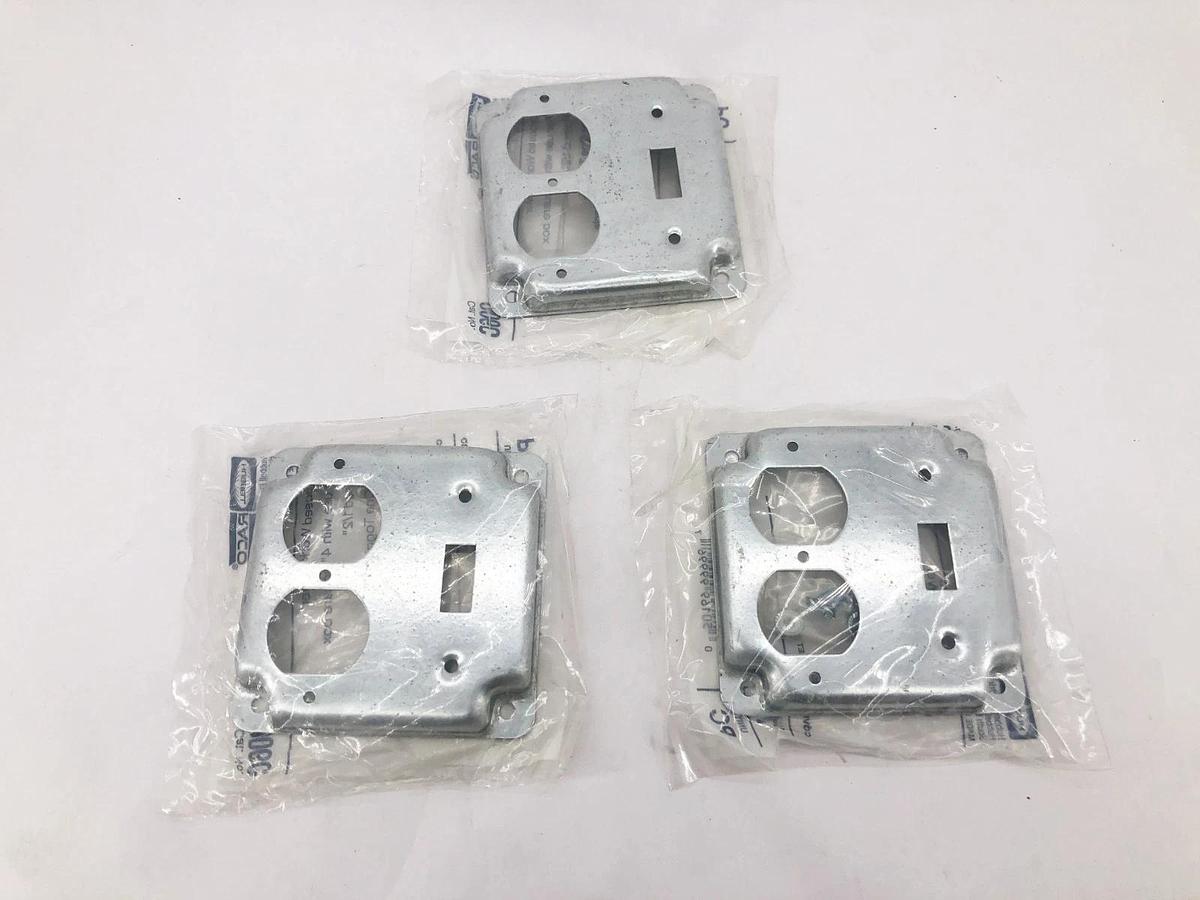 Lot of 3 New Hubbell Raco 906C Duplex Receptacle Toggle Switch 2-Gang 4" Square