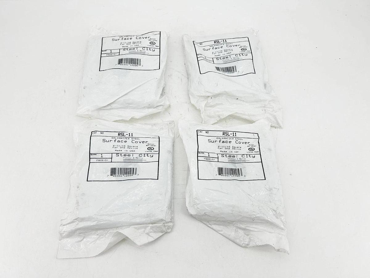 Lot of 4 New Steel City RSL-11 Galvanized Square Device Covers 4-11/16"