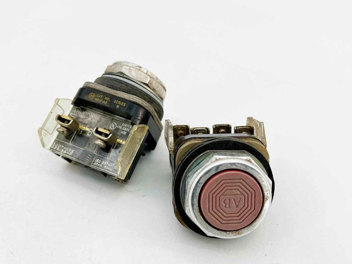 Used Lot of 2 Allen Bradley 800T-A6 Pushbutton 30mm Red Flush Head Momentary Ser.N